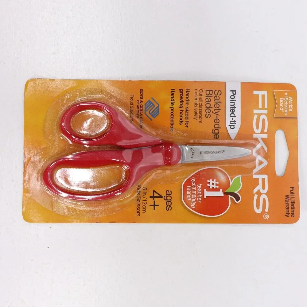 3x Fiskars Kids School Scissors Red Pointed Tip For Both Left And Right Handed